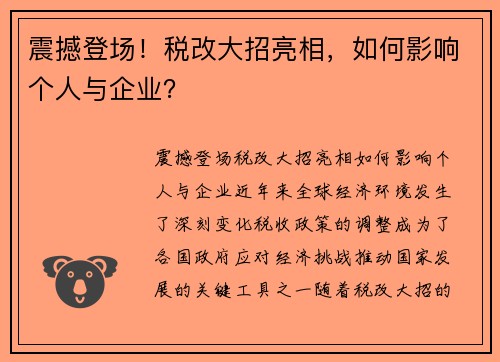 震撼登场！税改大招亮相，如何影响个人与企业？