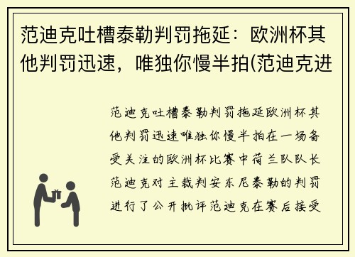 范迪克吐槽泰勒判罚拖延：欧洲杯其他判罚迅速，唯独你慢半拍(范迪克进球视频)